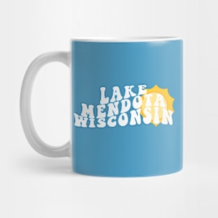 Sunshine in Lake Mendota Wisconsin Retro Wavy 1970s Summer Text Mug